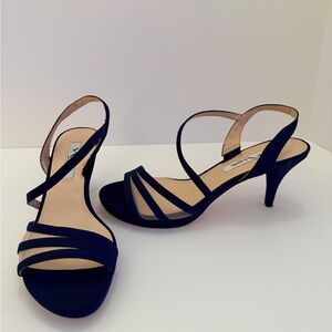 Nina Stylish Dark Blue Suede Strappy Heels Size 8 1/2 M
